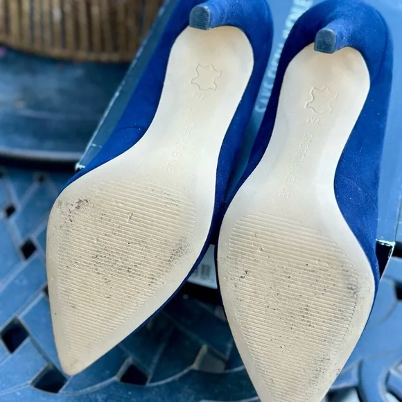 Saks Fifth Avenue Navy Blue Suede Heels - Picture 7 of 9